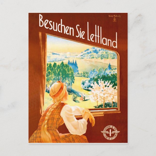 Lettland, Mädchen im Zug, die durch das Fenster sc Postkarte (Vorderseite)