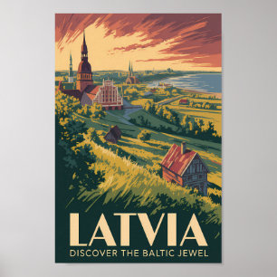 Lettland Ostsee Illustration Reise Kunst Vintage Poster