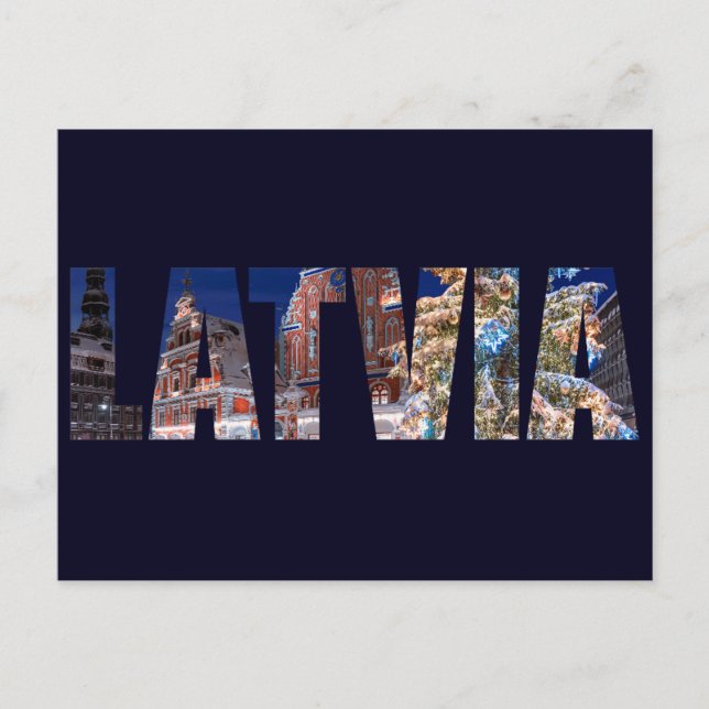 Lettland Text mit Leuchtwein Weihnachtsbaum Postkarte (Vorderseite)