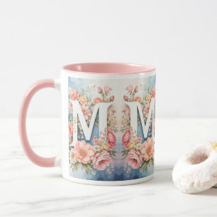 Lettre M Monogramme Floral Élégant Vintag Tasse