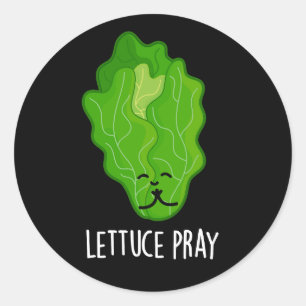 Lettuce Pray Funny Veggie Pun Dark BG Runder Aufkleber