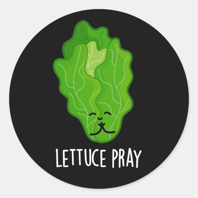 Lettuce Pray Funny Veggie Pun Dark BG Runder Aufkleber (Vorderseite)