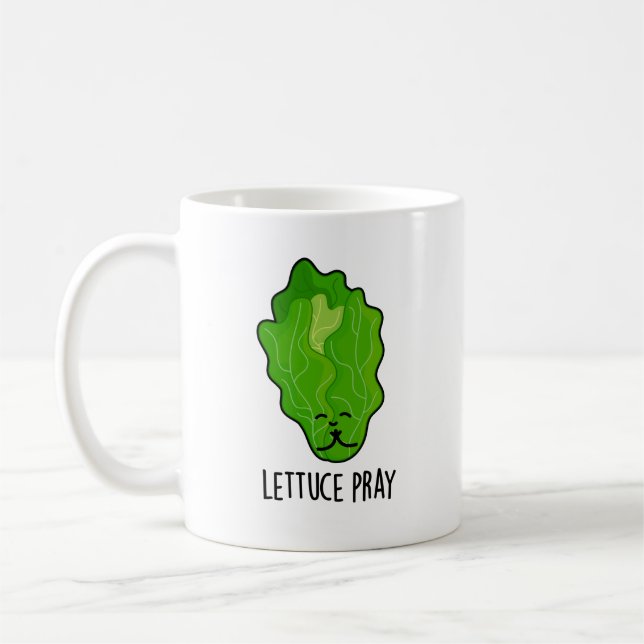 Lettuce Pray Funny Veggie Pun Kaffeetasse (Links)