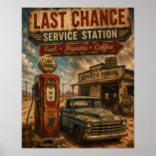 Letzte Chance Tankstelle Route 66 Vintage Poster