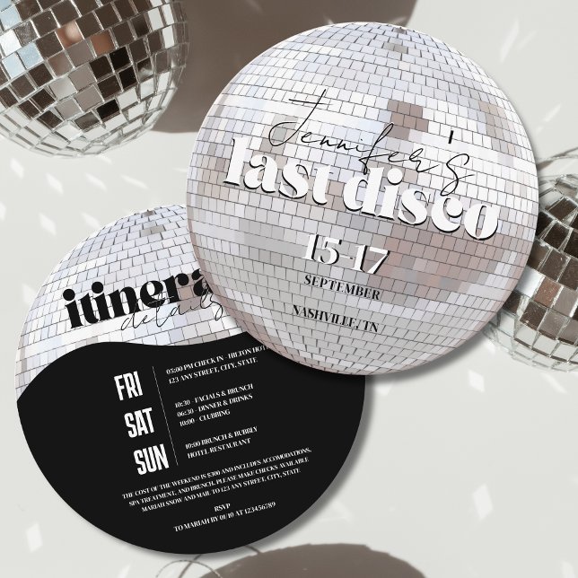 Letzte Disco 70er Bachelorette Wochenende Einladung (Last Disco 70s Bachelorette Weekend Itinerary Details Invitation)