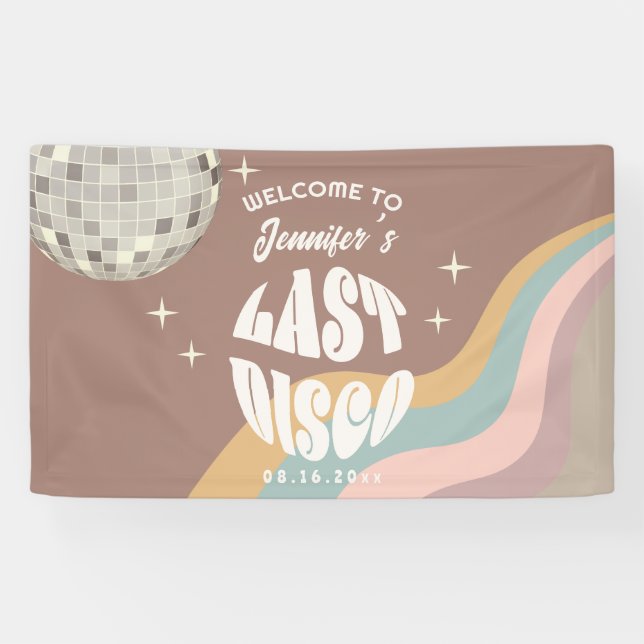 Letzte Disco 70er Retro Groovy Junggeselinnen-Absc Banner (Horizontal)