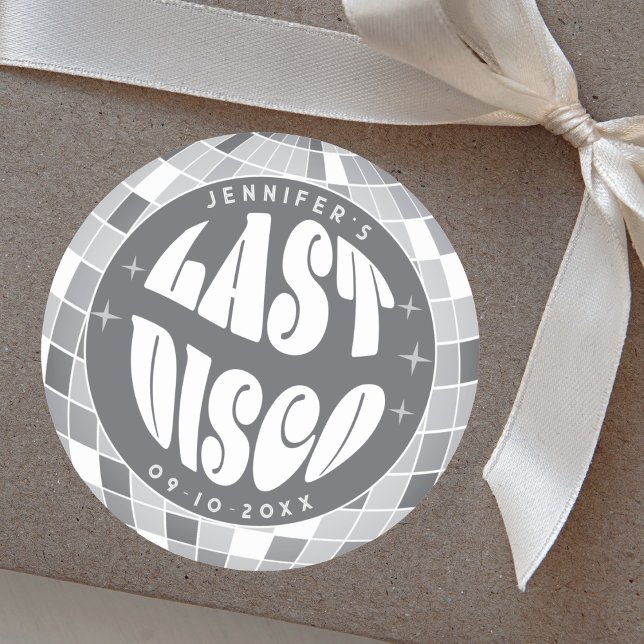 Letzte Disco 70er Retro Groovy Junggeselinnen-Absc Runder Aufkleber (Von Creator hochgeladen)