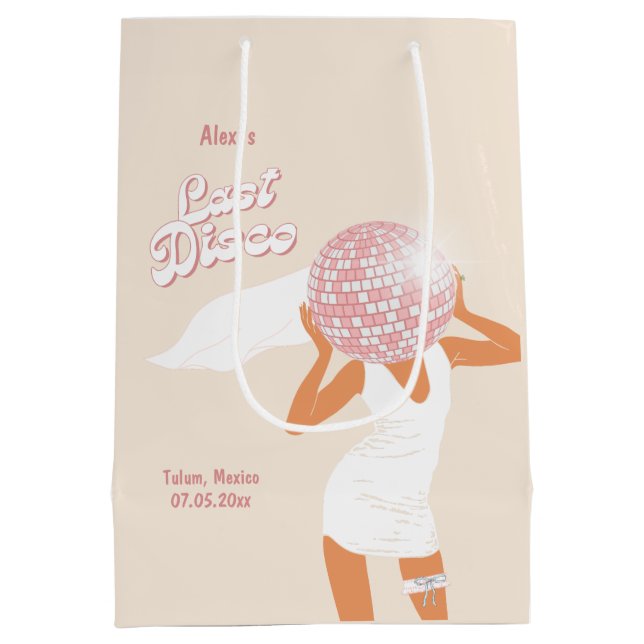 Letzte Disco Bachelorette Beige Mittlere Geschenktüte (Rückseite)