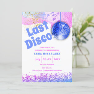 Letzte Disco Glam Retro Blue Pink Bachelorette Einladung