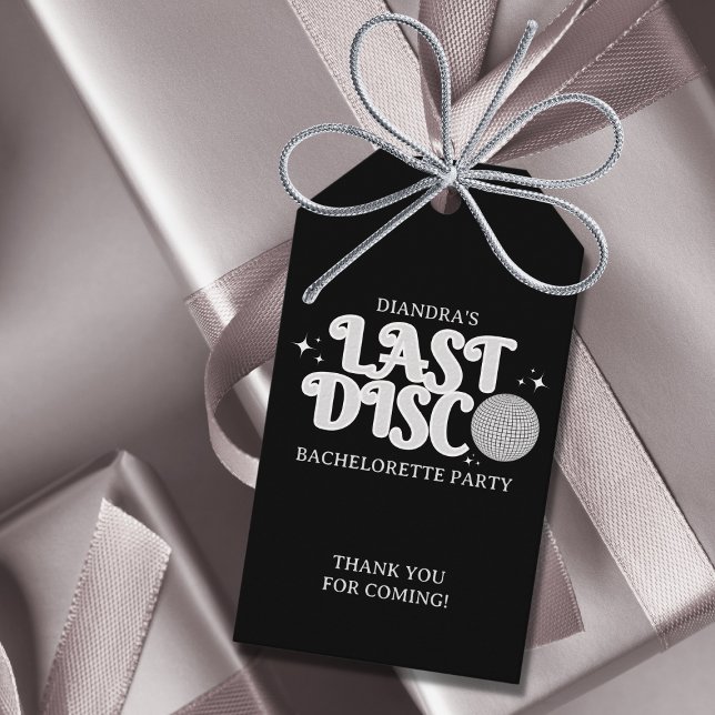 Letzte Disco Name Retro Silver 70er Bachelorette Geschenkanhänger (last disco silver retro bachelorette party gift tag)
