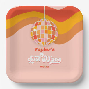 Letzte Disco-Retro-70er-Junggesellinnen-Wochenendp Pappteller