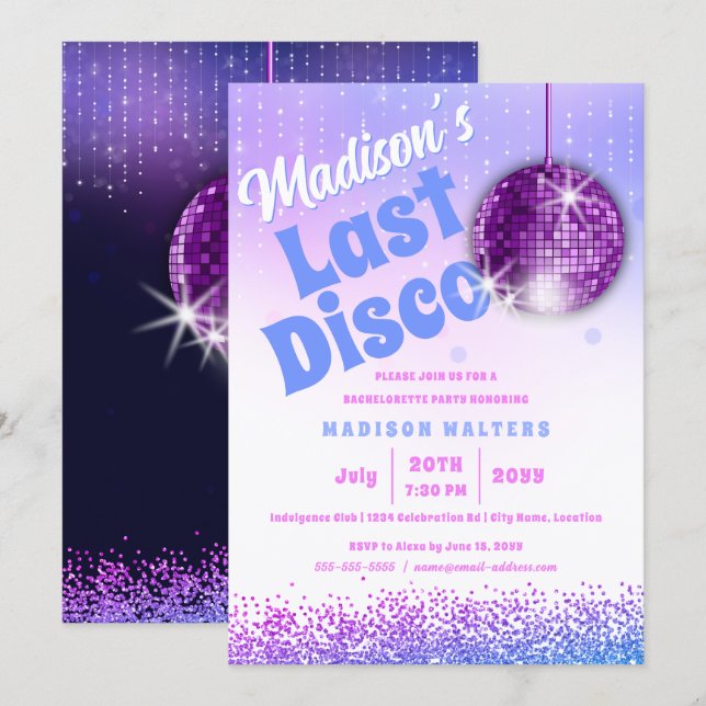Letzte Disco Retro Bachelorette Einladung (Vorne/Hinten)