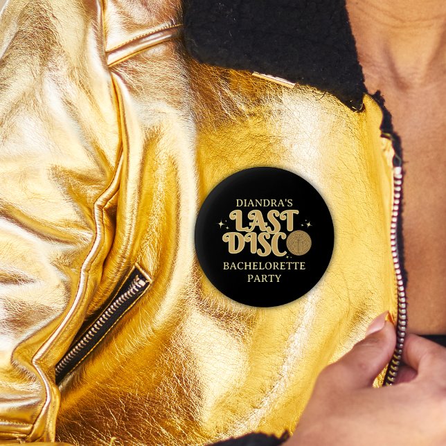 Letzte Disco Retro Black and Gold 70er Bachelorett Button (last disco golden retro bachelorette party button)