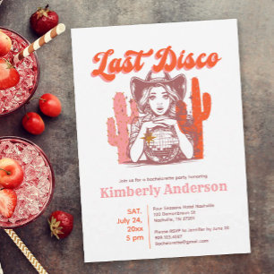Letzte Disco Retro Chic Cowgirl Junggesellinnenpar Einladung