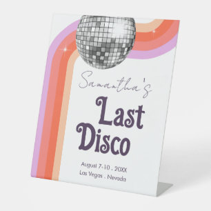 Letzte Disco Retro Rosa Bachelorette Sockelschild