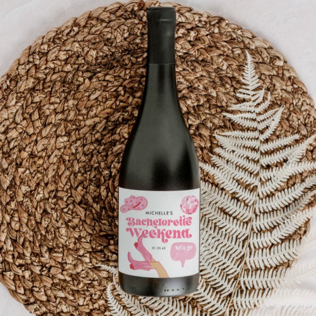 Letzte Disco Rodeo Junggeselinnen-Abschied (Pink Cowgirl Last Disco Nash Bash Champagne Label)