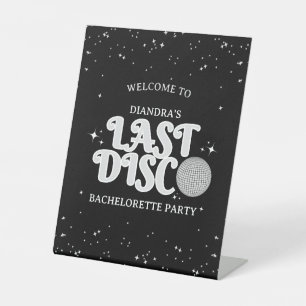 Letzte Disco Silver Retro Bachelorette Willkommen Sockelschild