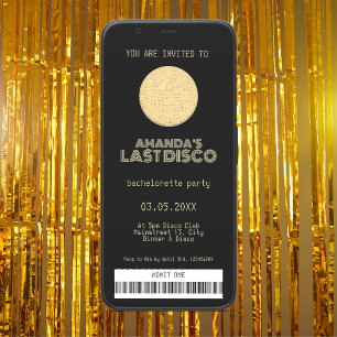 Letzte Disko Junggeselinnen-Abschied Golden Ticket Einladung