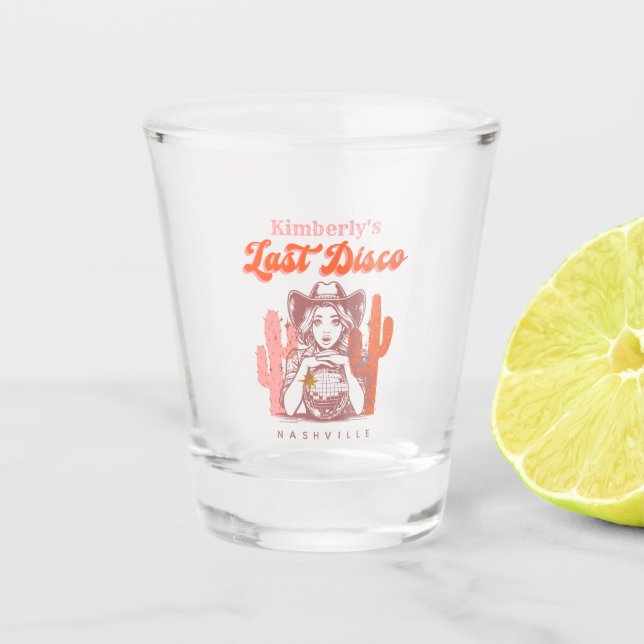 Letzte Disko Pink Cowgirl Bachelorette Wochenende Schnapsglas (Vorderseite)