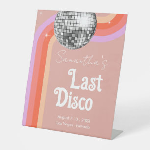 Letzte Disko Retro Rosa Bachelorette Wochenende Sockelschild