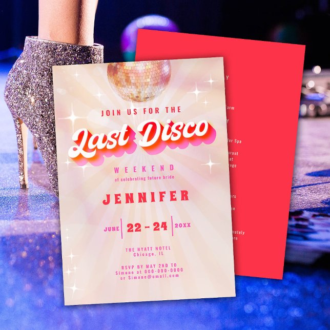 Letzte Disko Rosa Retro Bachelorette Wochenende Einladung (Von Creator hochgeladen)