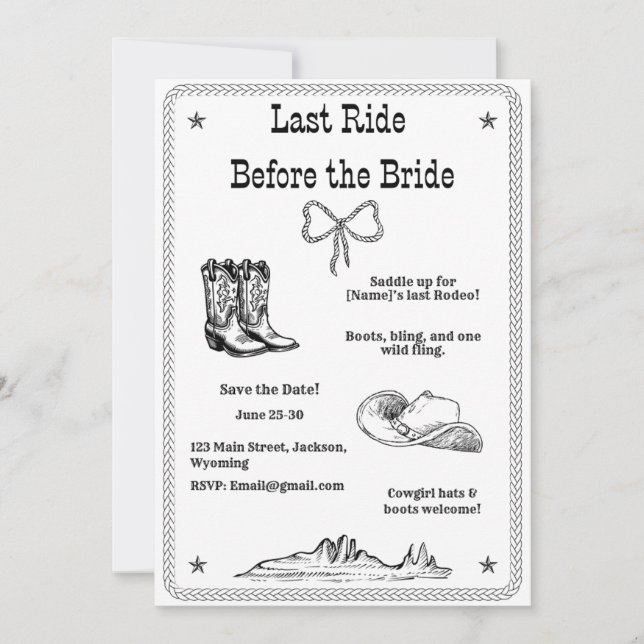 Letzte Fahrt vor dem Western Bachelorette Save The Date (Vorderseite)