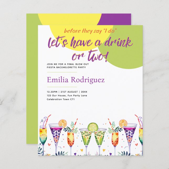 Letzte Fiesta Cocktails Bachelorette Brautparty (Vorne/Hinten)