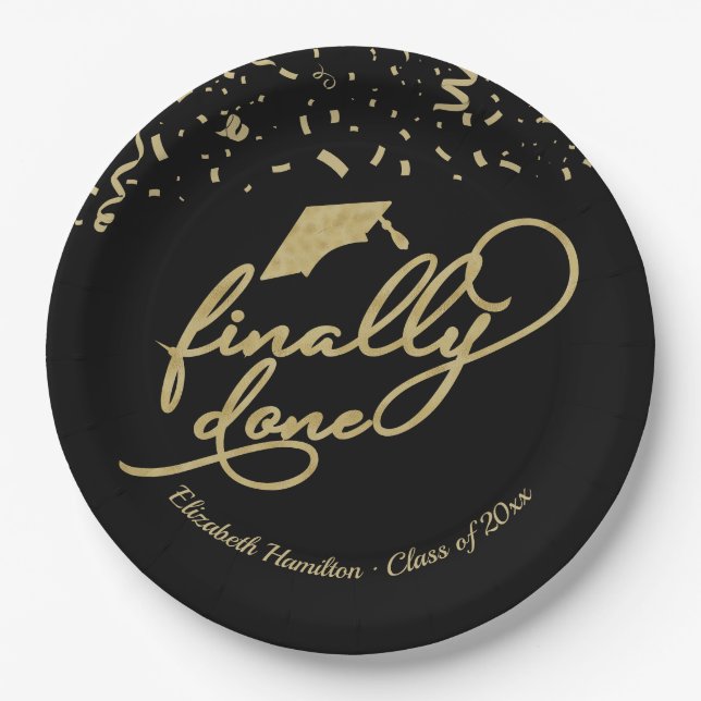 Letzte Gold Calligrafy Graduation Party Pappteller (Vorderseite)