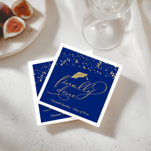 Letzte Gold Script Blue Graduation Party Serviette