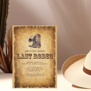Letzte Rodeo Cowboy Bachelor Party Grunge Brown Einladung