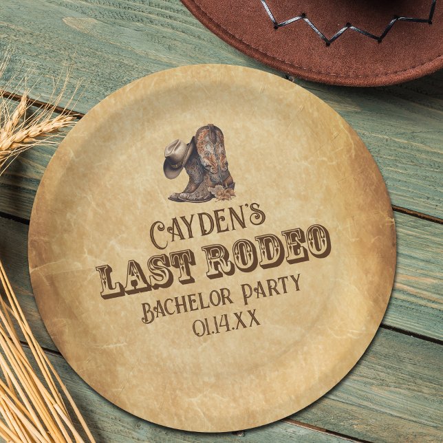 Letzte Rodeo Cowboy Grunge Brown Bachelor Party Pappteller (Von Creator hochgeladen)