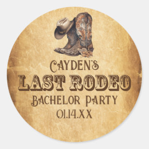 Letzte Rodeo-Cowboy-Junggesellenparty Grunge Braun Runder Aufkleber