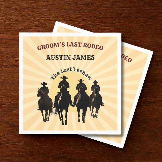 Letzte Rodeo Cowboys Sunset Groom Name Bachelor Serviette (Last Rodeo Cowboys Sunset Groom's Name Bachelor Napkins)