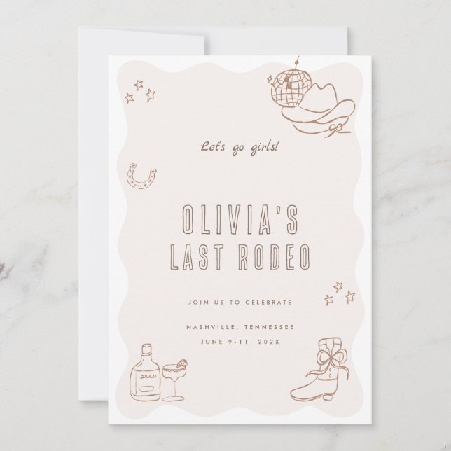Letzte Rodeo Cowgirl Bachelorette Wochenende Einla Einladung (Vorderseite)