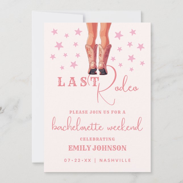 Letzte Rodeo Cowgirl Bachelorette Wochenendreise Einladung (Vorderseite)