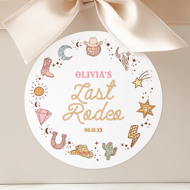 Letzte Rodeo Disco Cowgirl Bachelorette Wochenende Runder Aufkleber (Von Creator hochgeladen)