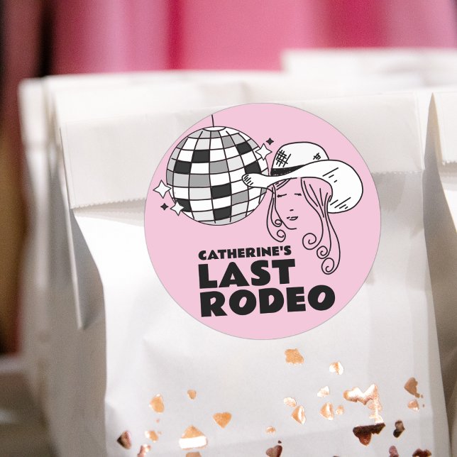 Letzte Rodeo Disco Cowgirl Junggeselinnen-Abschied Runder Aufkleber (Von Creator hochgeladen)