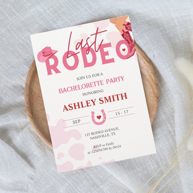 Letzte Rodeo Junggeselinnen-Abschied Pink Cowgirl Einladung (Last Rodeo Pink Red Bachelorette Party Invitation)