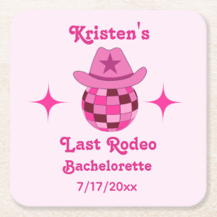 Letzte Rodeo Pink Disco Cowgirl Bachelorette Rechteckiger Pappuntersetzer