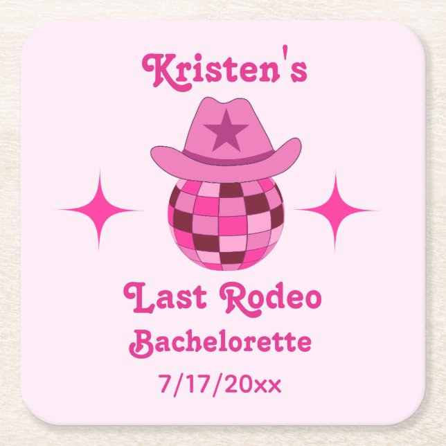 Letzte Rodeo Pink Disco Cowgirl Bachelorette Rechteckiger Pappuntersetzer (Vorderseite)