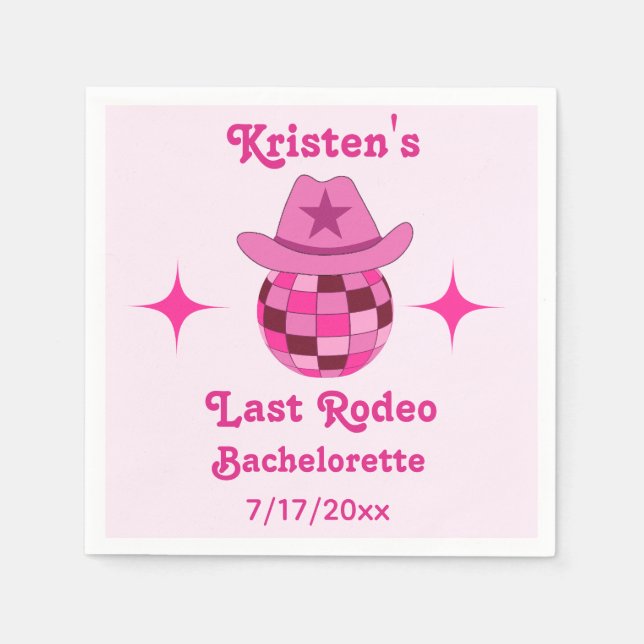 Letzte Rodeo Pink Disco Cowgirl Bachelorette Serviette (Vorderseite)