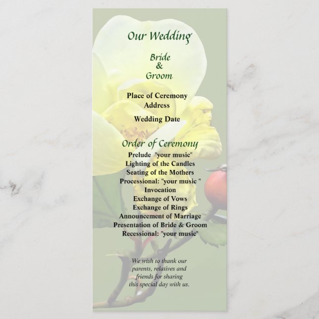 Letzte Rose des Sommerhochzeitprogramms Programm (Vorderseite)