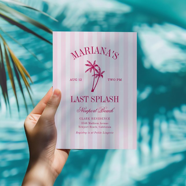 Letzte Splash Beach Palms Hot Pink Bachelorette Einladung (Von Creator hochgeladen)