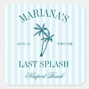 Letzte Splash Blue Aquamarin Palms Bachelorette Quadratischer Aufkleber