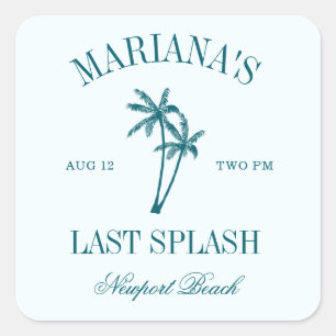 Letzte Splash Blue Aquamarin Palms Bachelorette Quadratischer Aufkleber