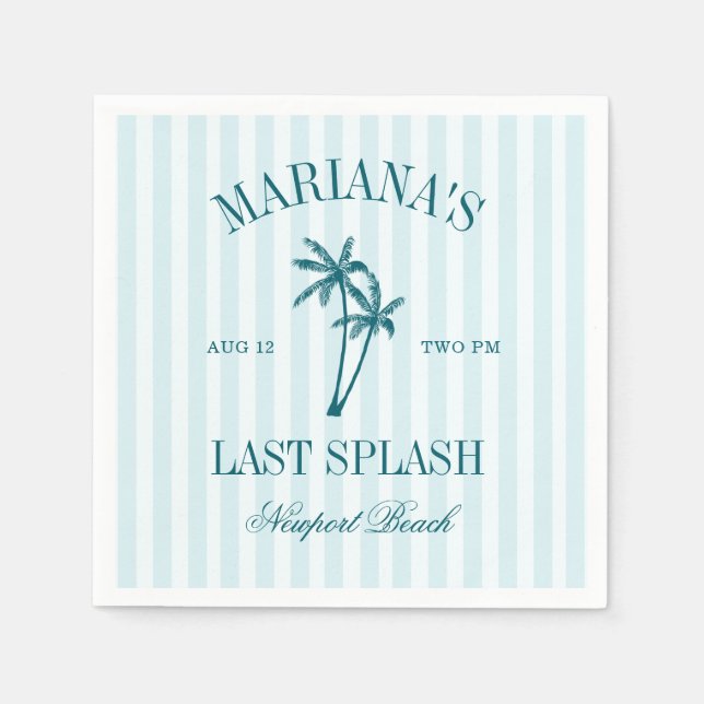 Letzte Splash Blue Aquamarin Palms Bachelorette Serviette (Vorderseite)