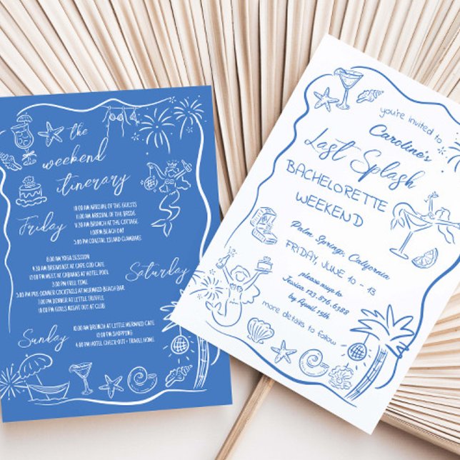 Letzte Splash Hand gezogen Beach Weekend Bachelore Einladung (Von Creator hochgeladen)