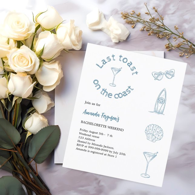 Letzte Toast-Küste Bachelorette-Wochenende Einladu (Von Creator hochgeladen)