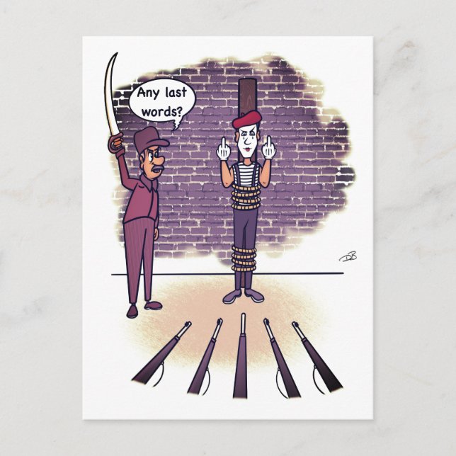 Letzte Worte lustig Postkarte (Vorderseite)