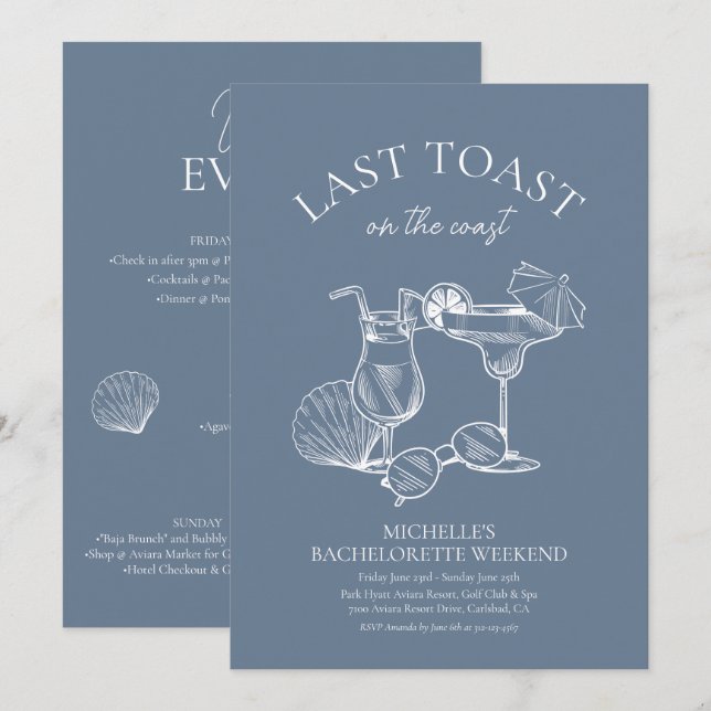 Letzten Toast am Wochenende des Küstenbachelorette Einladung (Vorne/Hinten)
